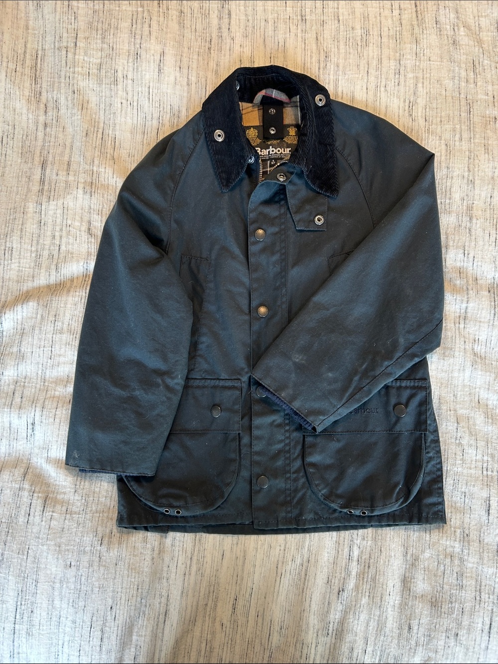 Barbour Black Waxed Field Jacket with Corduroy Collar